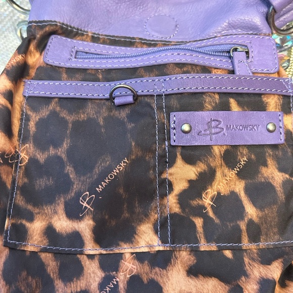 B. Makowski Purple Leather Shoulder Bag With Brass Studs - Picture 10 of 13